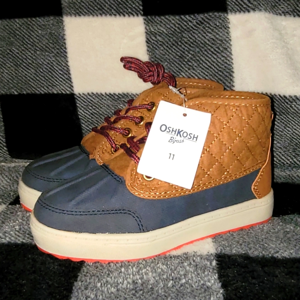 NIB NWT OshKosh B'gosh Toddler rain boot shoes size 11m navy/brown